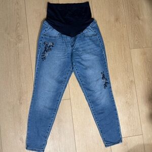 a:glow Blue Floral Embroidered Maternity Jeggings | Size 12 Mat